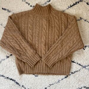 Mango Cable Knit Tan Turtleneck Sweater
